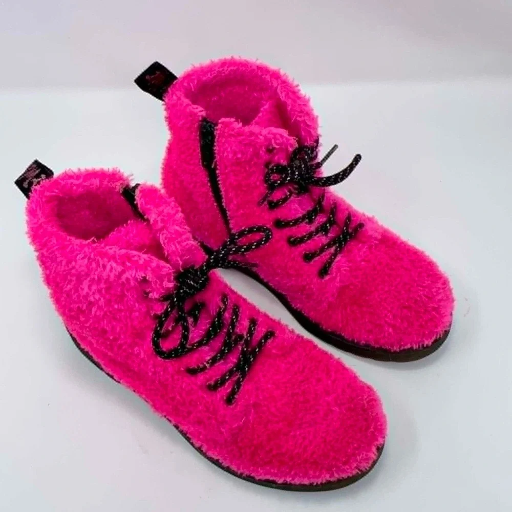 Dr. Martens 1460 Pascal Hot Pink Faux Fur Boots Big Kids US 3 UK 3 EU 36 Glam